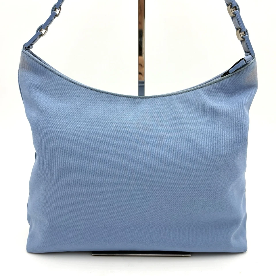 Auth Salvatore Ferragamo Vara Chain Nylon Shoulder Bag Blue 2Y1799 - Image 2 of 4