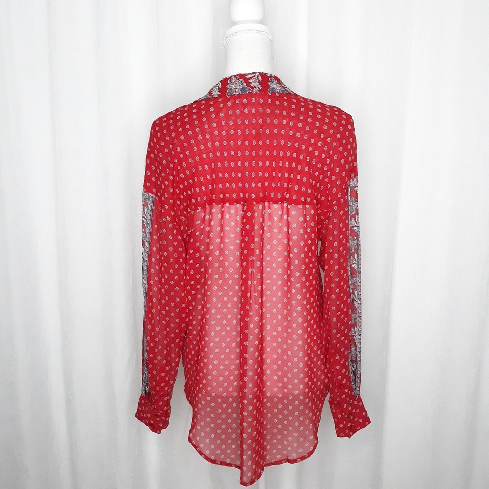 Free People Easy Rider Sheer Blouse Bandana Print Pockets Size S New ...