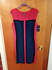 Chaps Women's Sleeveless Colorblock Sheath Dress in Navy Red - Large