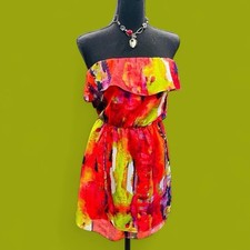 Beach Artsy Tribal Party Spicy Latin Vacay Strapless Abstract Red Mini Dress XS