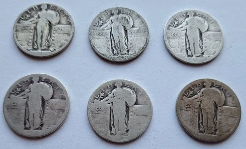 Lot of 6 Standing Liberty Quarters 90% Silver No Dates #2