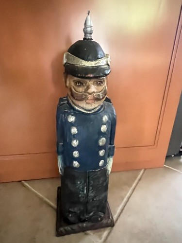 Vintage Hand Carved Wood Folk Art German Soldier Wine Liquor Bottle Holder