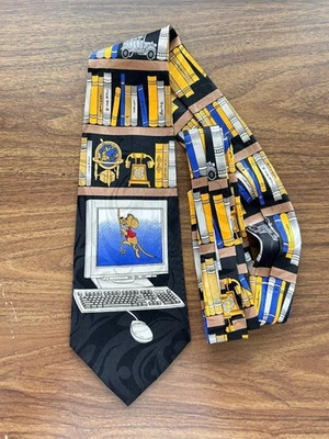 Steven Harris mens necktie computer library books mouse polyester - Image 1 of 3
