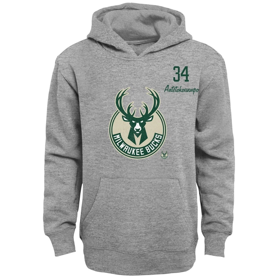 NBA Hoody Milwaukee Bucks Giannis Antetokounmpo grau Distressed Kaputzenpullover - Bild 1 von 1
