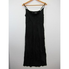 Anthropologie Jacquard Satin Slip Dress Women 6 Black Slits Cowl Neck