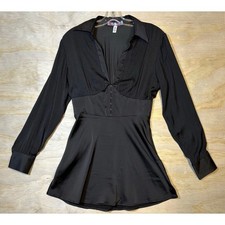 Urban Outfitters UO Black Satin Corset Hook & Eye Romper Long Sleeve Medium