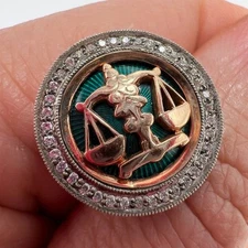 Vintage 925 Silver 14K Gold Femida Libra Pin Brooch Justice Zodiac Scales