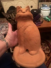 George Carruth 1985 Bird Feeder Wall Hanging Ceramic Pottery Cat Vintage