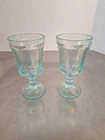 Vintage Indiana Glass Goblets Federal Madrid Recollection Teal Aqua Blue Pair
