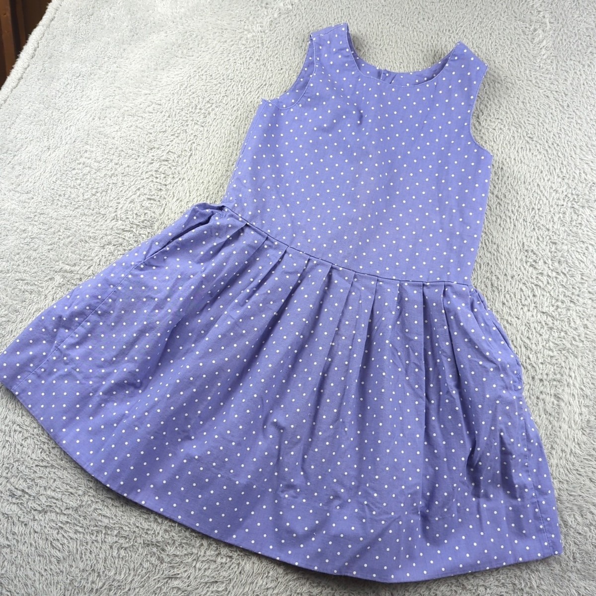 Vintage Laura Ashley Dress Girl 7-8 Purple Polka Dot Made in Great