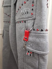 PRO CLUB Custom Rhinestone Y2K  Heavyweight Fleece Cargo Sweatpants Heather Grey