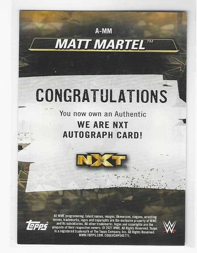2021 MATT MARTEL Daddy Magic Topps WWE NXT Blue Auto #A-MM Rookie /50 - Picture 2 of 2