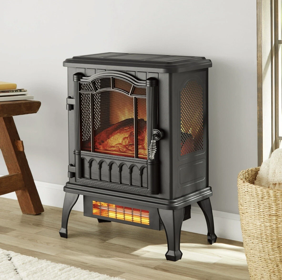 Mainstays Black 1500w 2Setting 3D Electric Stove Heater w/Lifelike