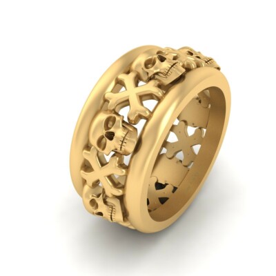 Skull and Crossbones Pirate Wedding Band Skull Ring Mens Bikers Skull  Jewelry