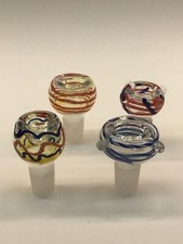 4 Pieces - Male 18mm Glass Swirl Slide Bowl - Hookah Water Bubbler EE7