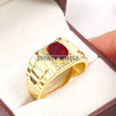 Ruby Oval Cut With 14K Solid   Gold  Ring For Men's #B567