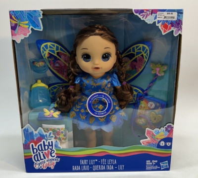 Baby Alive Once Upon A Fairy Lily Doll Brunette Brown Hair Dress Wings Wand -NIB