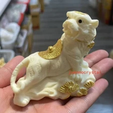 3" Natural Genuine Tagua Nut Hand-carved tiger gift Home decorati healing