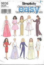 Uncut Simplicity Pattern 9838 Design Your Own 11 Fashion Doll Clothes 1996