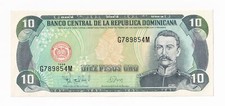 DOMINICAN REPUBLIC-10 PESOS ORO-1998-PICK 153a-SERIAL NUMBER 789854 , UNC .