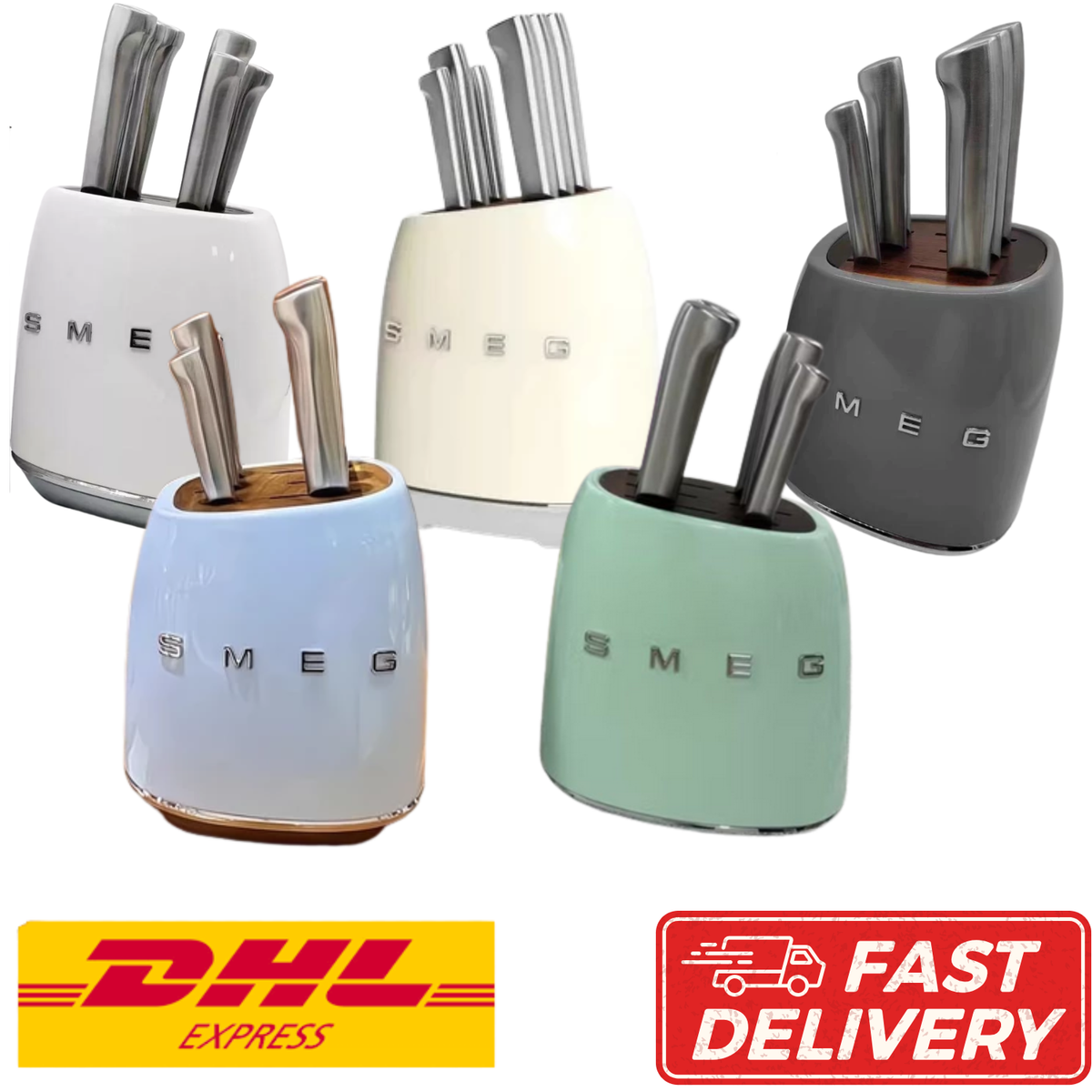 Smeg 7-Piece NEW knife Block set stainless steel Multicolor - DHL