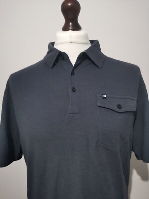 TRAVIS MATHEW Herren L Cascata Golf Poloshirt Blau Performance Stretch Top Logo