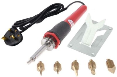 30W PYROGRAPHIE WERKZEUG HOLZBRENNSET BASTELN STIFT EISEN 5 SPITZEN & STÄNDER