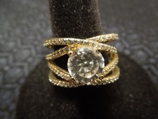 Vintage Sterling Silver w/ Yellow Gold Wash  Cubic Zirconia Solitaire Ring