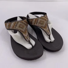 Skechers Women's Sz 8 Meditation Gypsy Glam Slingback Thong Brown Sandals