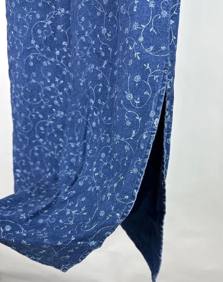 Maxi Falda Vintage Años 90 Índigo L Mezcla de Lino Estampado Floral Botánico Grunge Modesto Foto 4 de 4