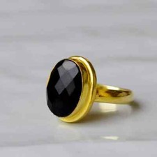 Natural Black Onyx Gemstone Ring,925 Sterling Silver,Stackable Ring,Gift For Her