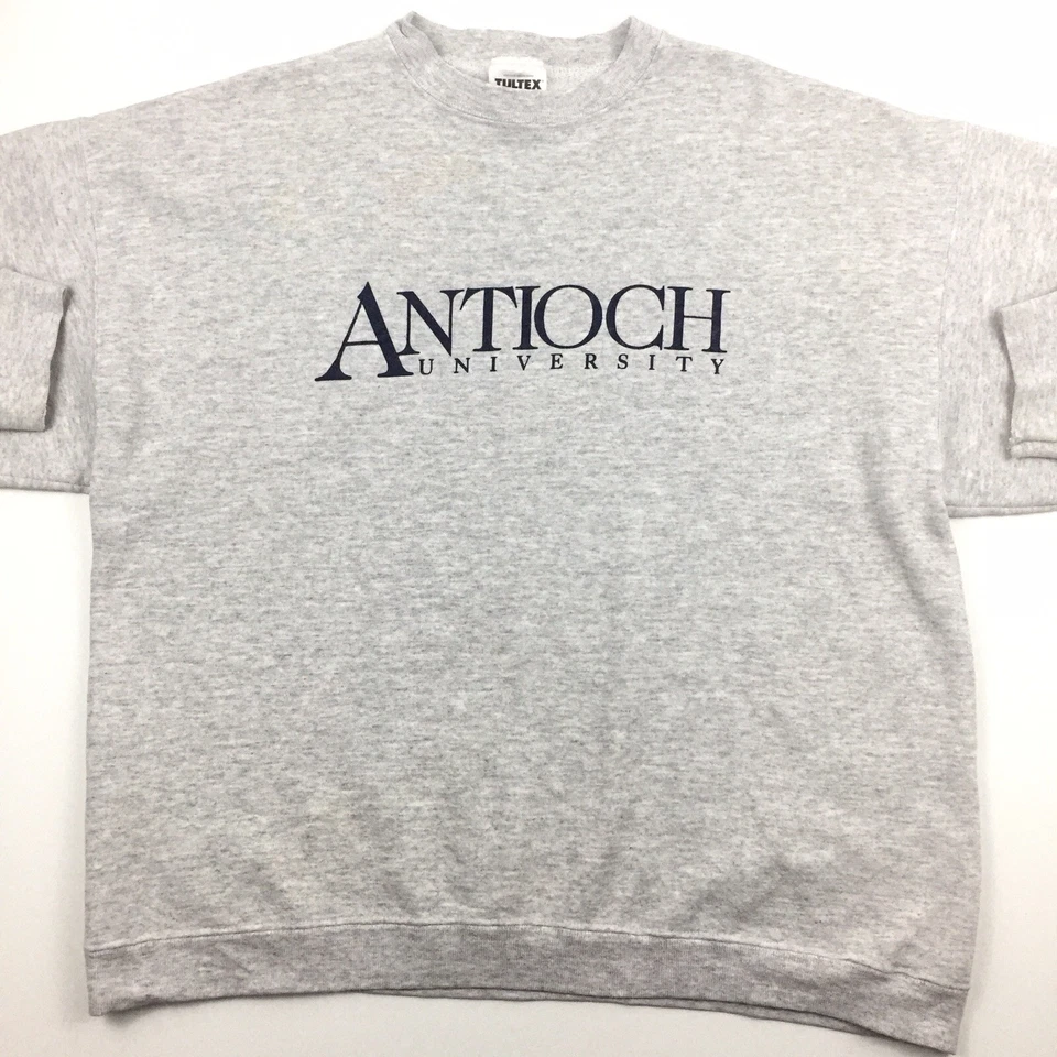Vtg 90s Antioch University Sweatshirt Crewneck Spell Out Logo Made USA Tultex XL - Image 3 of 4