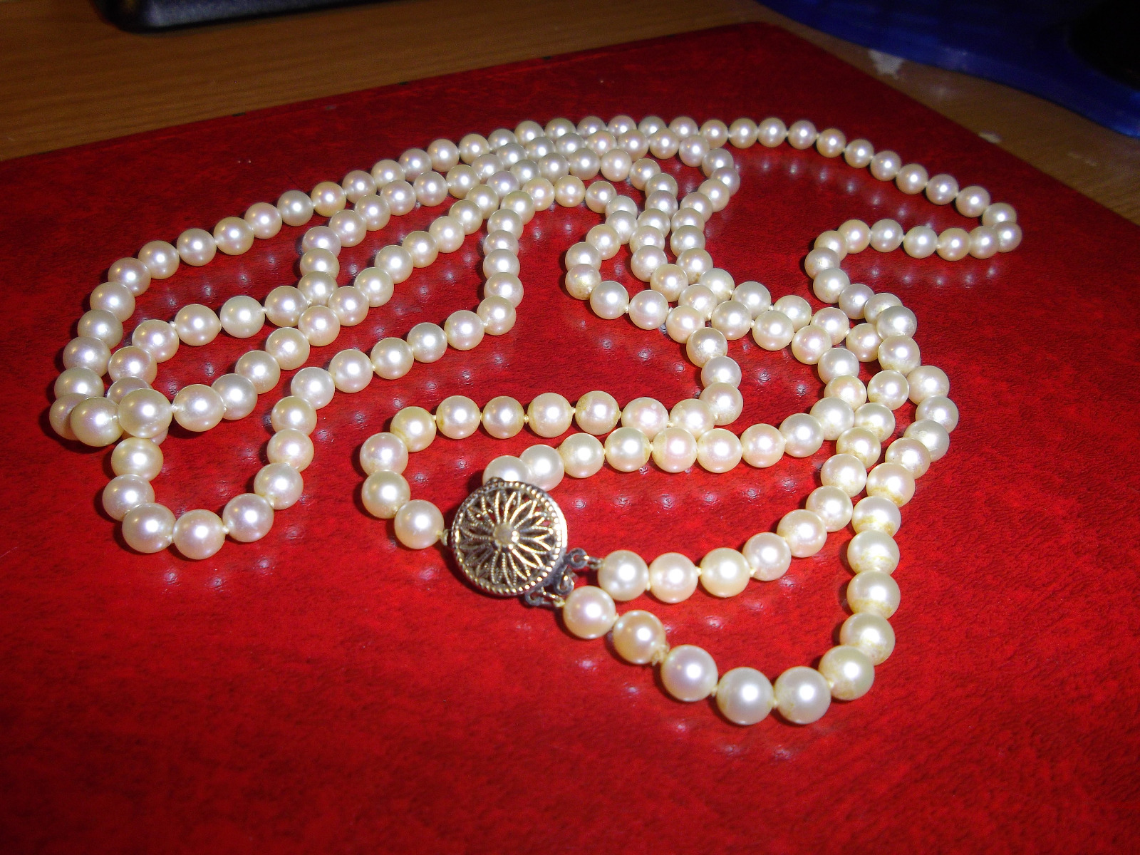 Genuine Pearl Necklace Cream Double Strand 14K Clasp … Gem