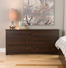 Espresso Brown 6 Drawer Wooden Dresser Chest of Drawers Storage Modern Bedroom
