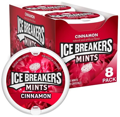 8x Ice Breakers Mints Cinnamon Suger Free With Flavor Crystals American Sweets