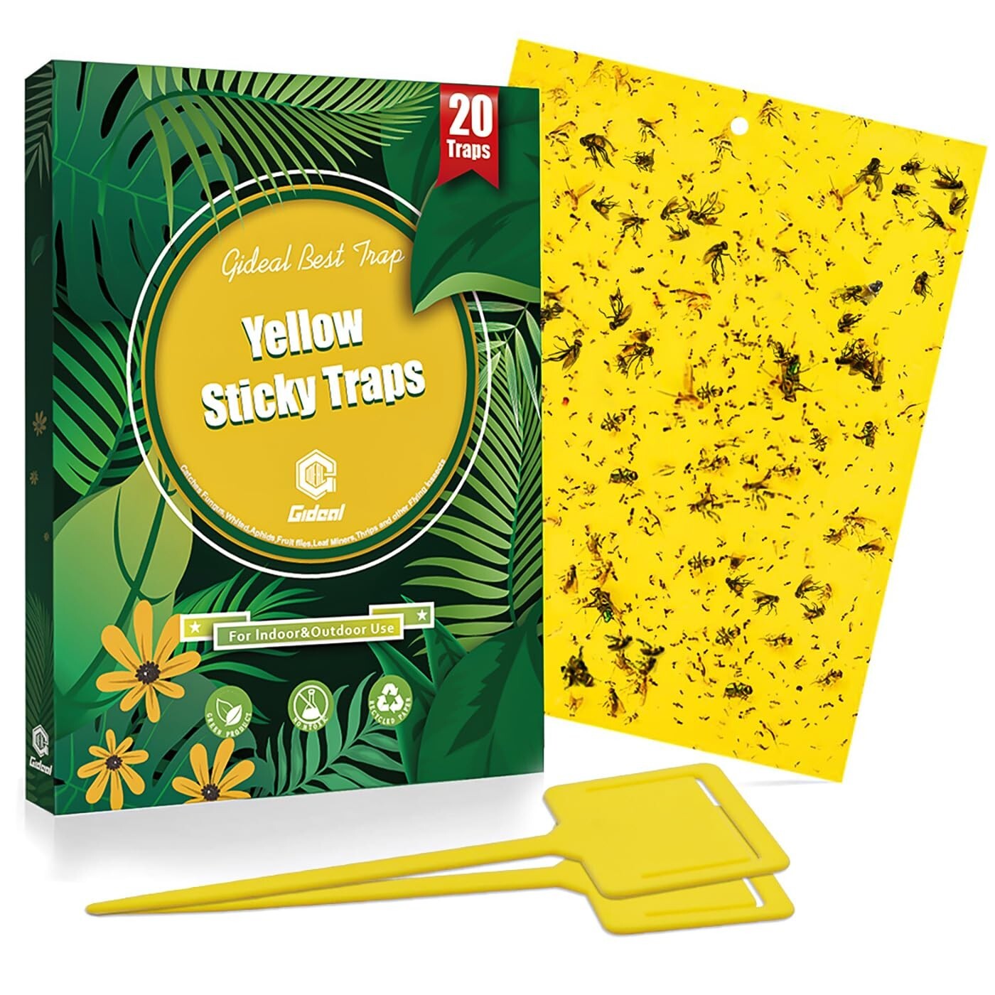 20-Pack Dual-Sided Yellow Sticky Traps for Flying Plant Insect Such as Fungus Gn