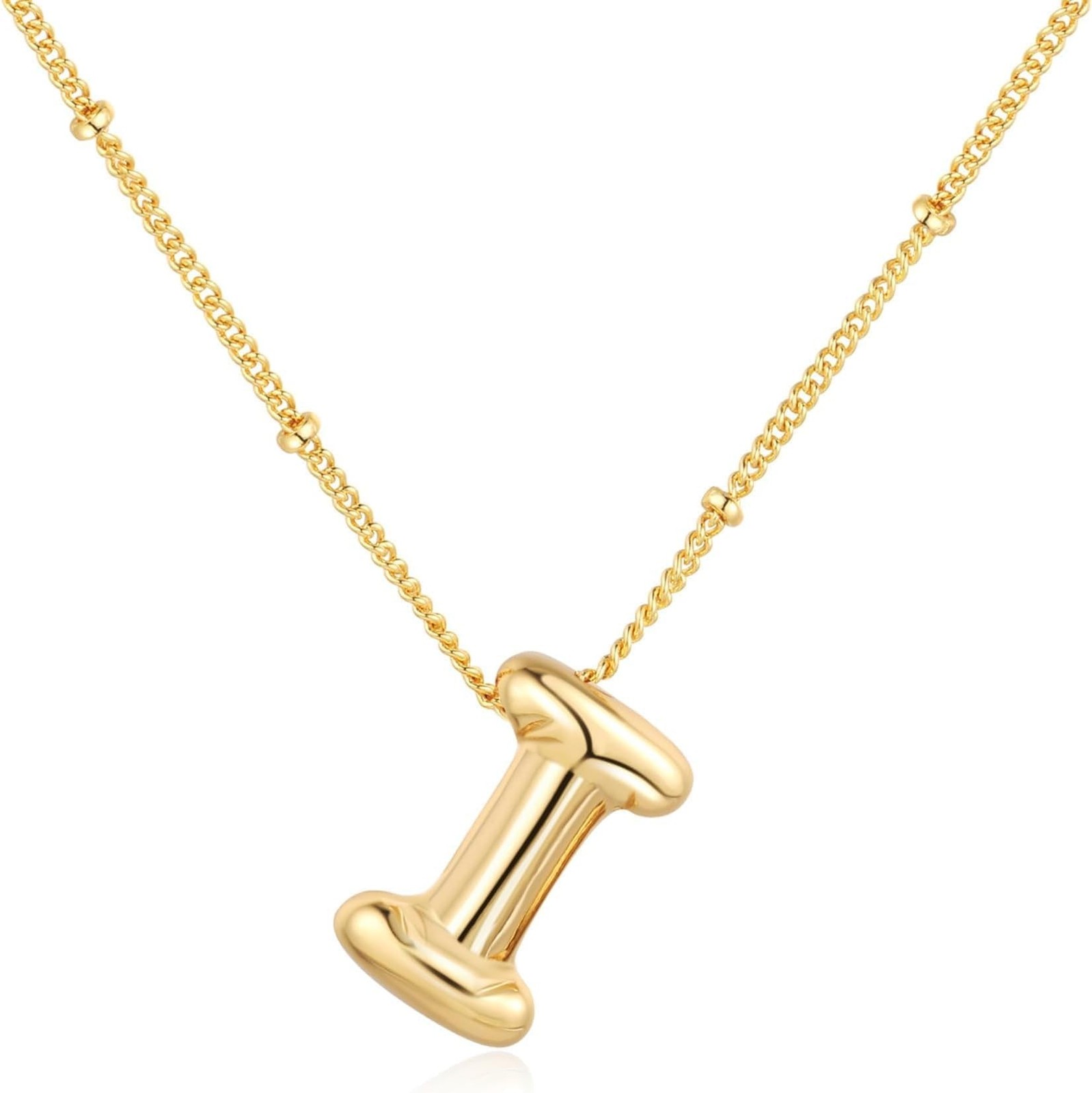 Bubble Letter Necklace gold Initial Necklaces for Women, Dainty 14K Plated Ba...