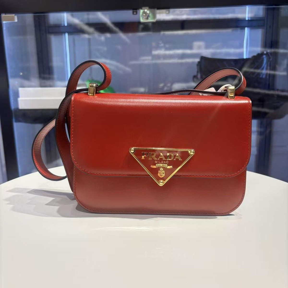 Prada Emblem Red Leather Logo Crossbody Bag - Excellent #6LK11P | eBay