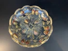 Antique Northwood-Dugan Goofus Glass Ruffled Bowl Red Gold Intaglio Strawberry