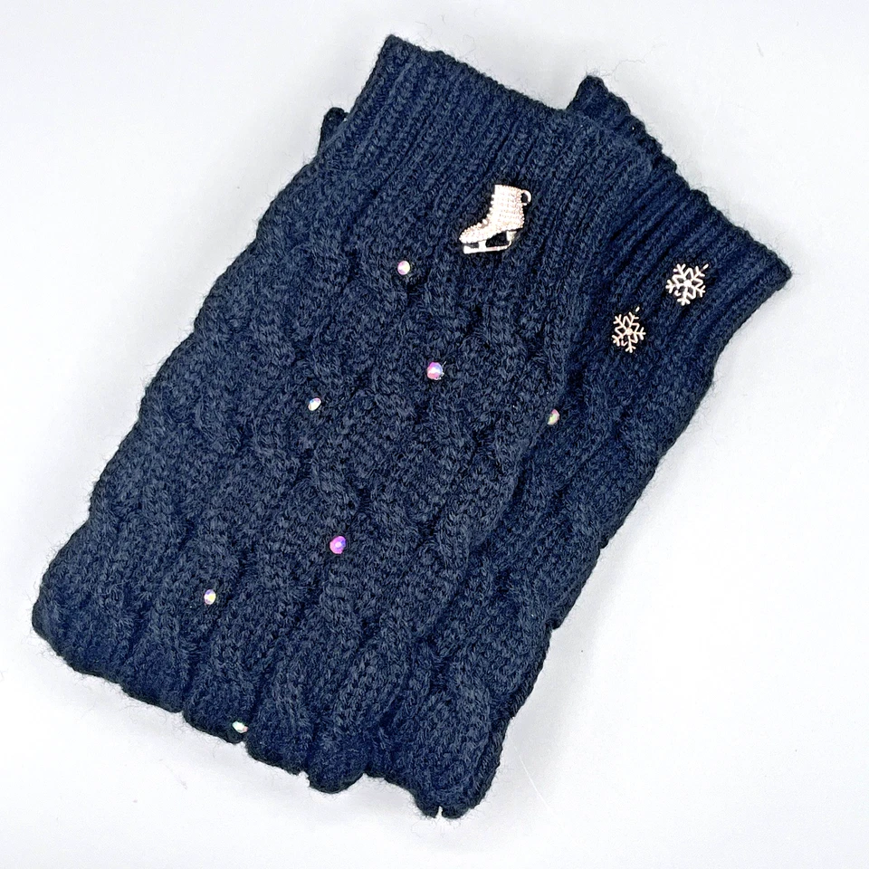 Calentadores de piernas de patinaje sobre hielo artístico Brilliance & Melrose tejido cristal negro regalo Foto 2 de 4