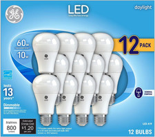 GE Daylight LED 60W Equivalent General Purpose A19 Light Bulbs 12 Pack 