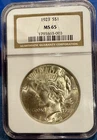 1923 NGC MS-65 Peace Silver dollar. Nice Collectible Grade.