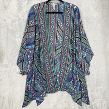 Catherines Kimono Open Front Cardigan 2X Paisley 3/4 Sleeve Coastal Lagenlook