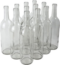 750 Ml Clear Glass Wine Bottles W5 Bordeaux Style Pack of 12- NO CORKS Food