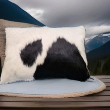 RARE Authentic Luxury Southwestern Black Ivory Cowhide Lumbar 20 INCH Pillow
