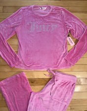 NEW NWT JUICY COUTURE Velour OG Big Bling Top  Pant Set Cashmere Rose Size L