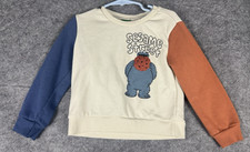 Sesame Street Cookie Monster Sweater 3T 3 Colorblock Double Side Tan Cream Blue