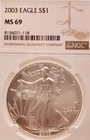 2003 $1 American Silver Eagle NGC MS69 Brown Label 8156071-118 #14105