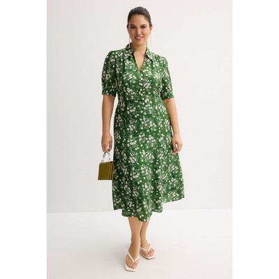 L.K. Bennett Sophie Wildflower Silk Blend Midi Dress Green Floral 14