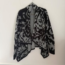 Prana women's green & Grey Geometric Open Front Cardigan Wool Blend XL